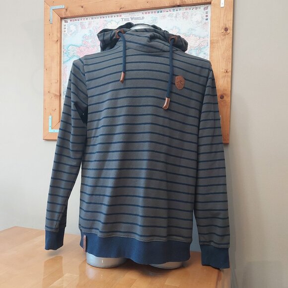 Men's BELOWZERO Switzerland Hooded Striped Sweatshirt Leather Accents Size XL - Picture 1 of 13